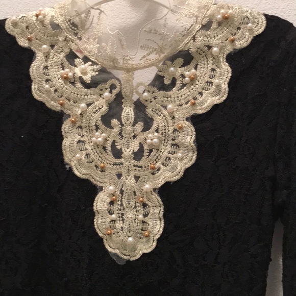 Black & Gold lace long sleeve blouse with beading - Picture 2 of 4